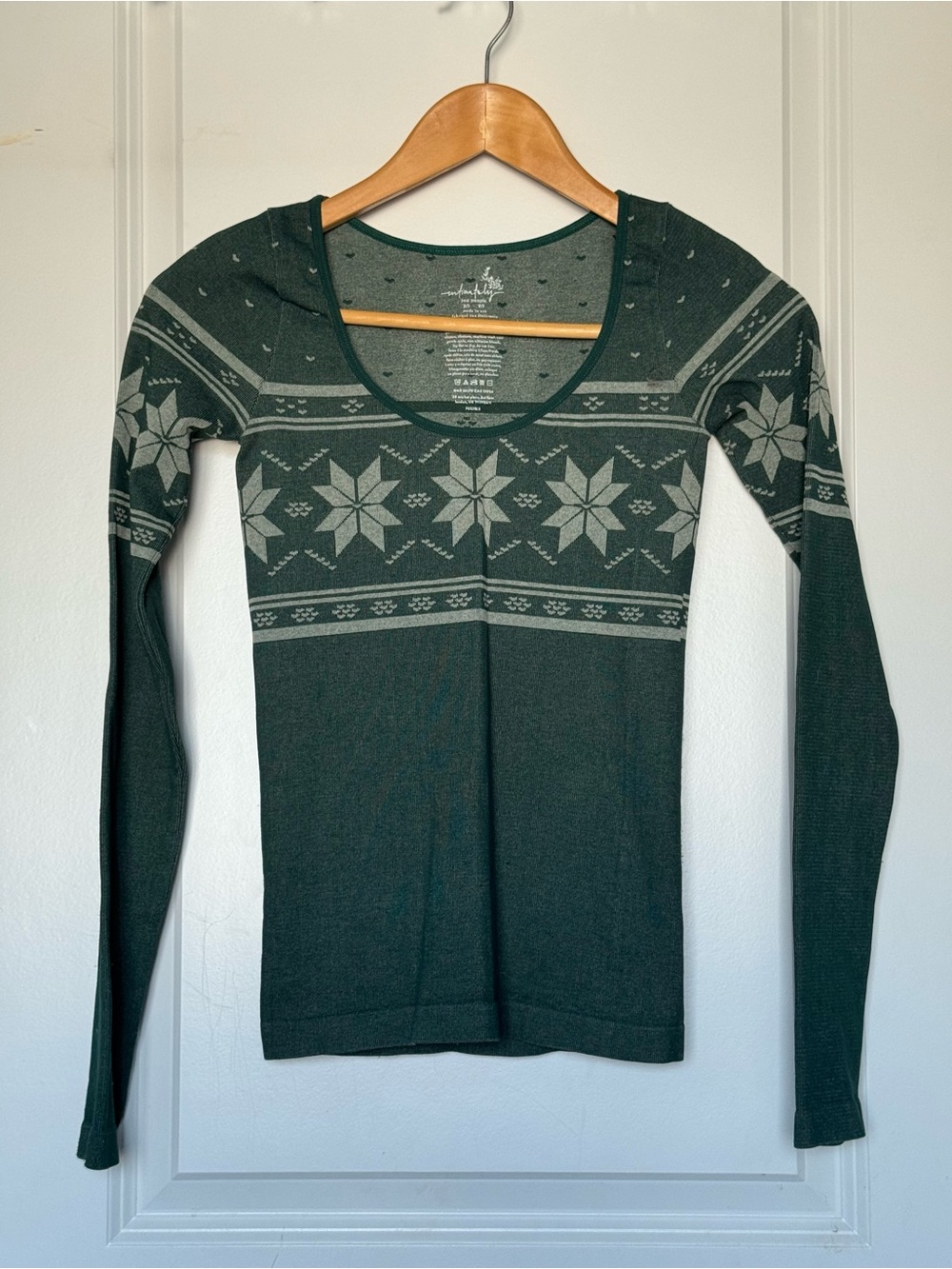 Free People Dark Green Fair Isle Scoop Neck, XS/S